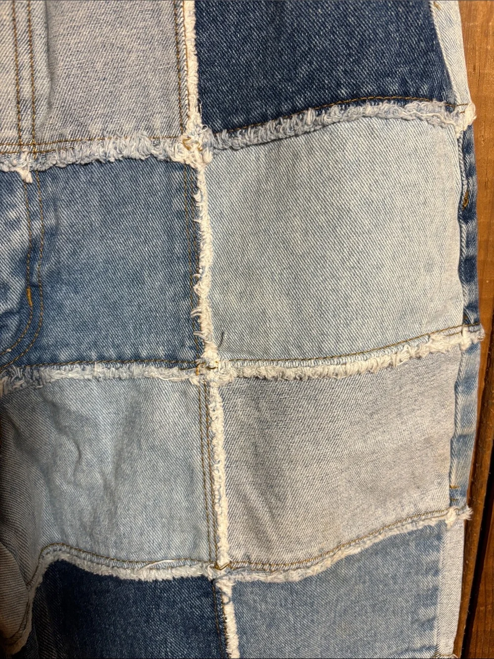 Patchwork Two-Tone Blue Denim Pants - Picture 2 of 9